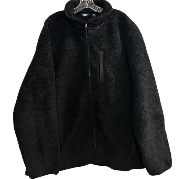 Lands' End Men's XXL/T Black Sherpa Fleece Jacket Winter Casual Zip Pockets - Picture 1 of 15